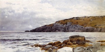風景 Painting - 岩の多い海岸線のモダンなビーチサイド アルフレッド・トンプソン・ブリチャー